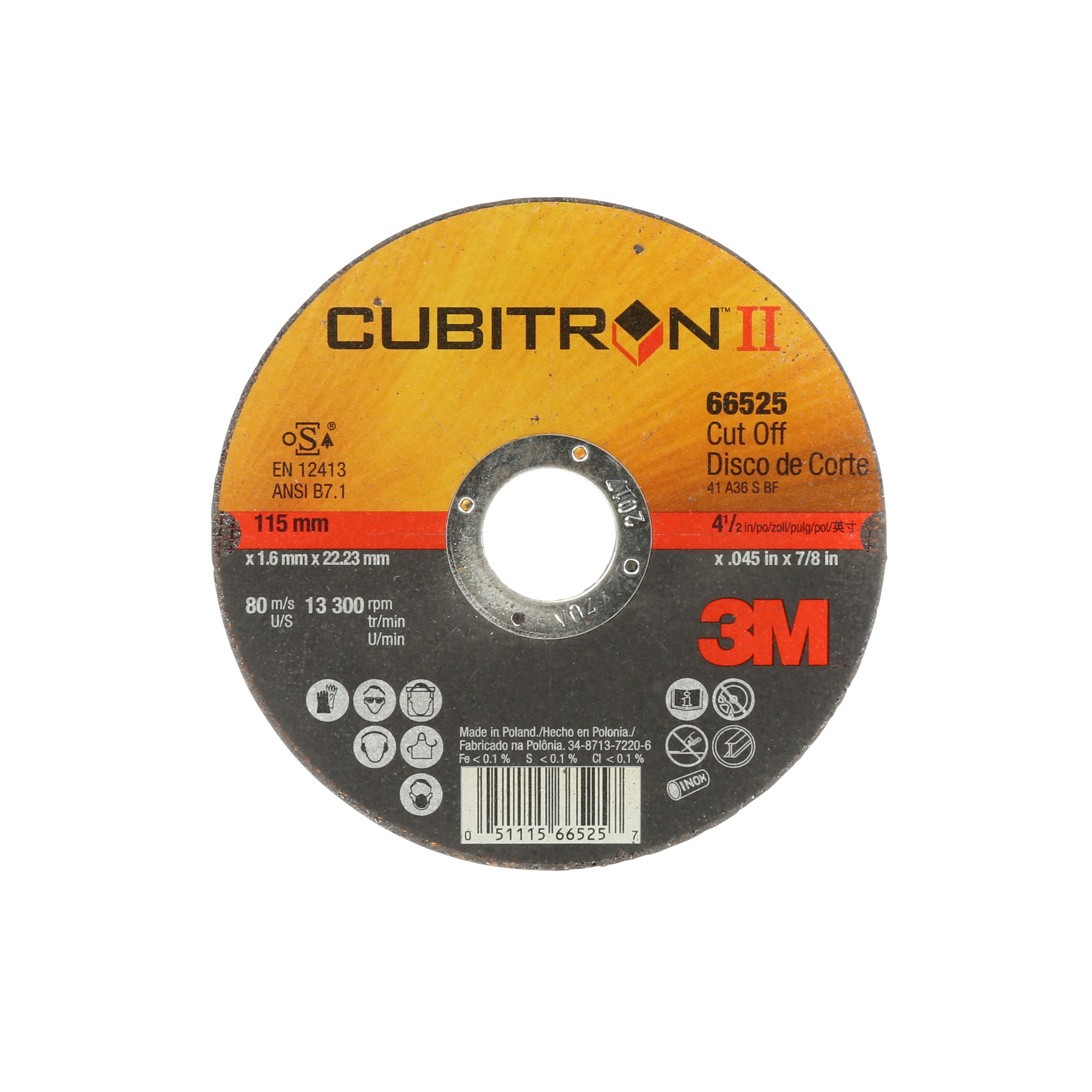 3M™ Cubitron™ II Cut-Off Wheel, 66525, Type 1, 4.5 in x .045 in x 7/8 in, 25 per inner, 50 per case